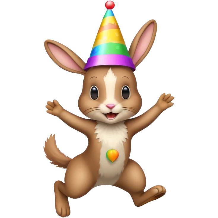 
Brown rabbit jumping with colorful hat.











 emoji