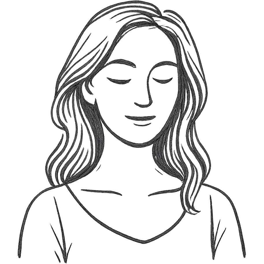 tasteful portrait of a brunette woman, hand-drawn look, black and white, elegant emoji