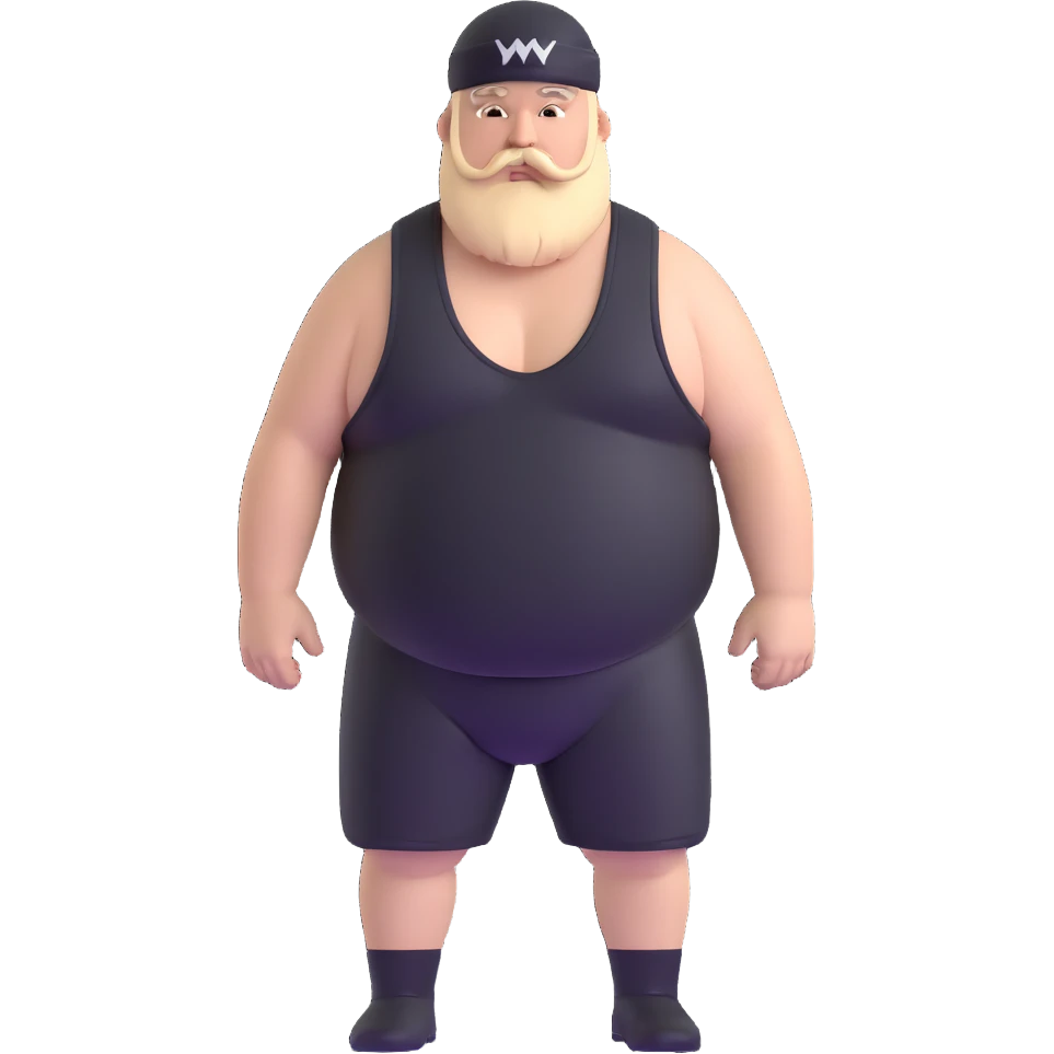 White skin fat guy with black durag, beard and mustache in wrestling singlet emoji