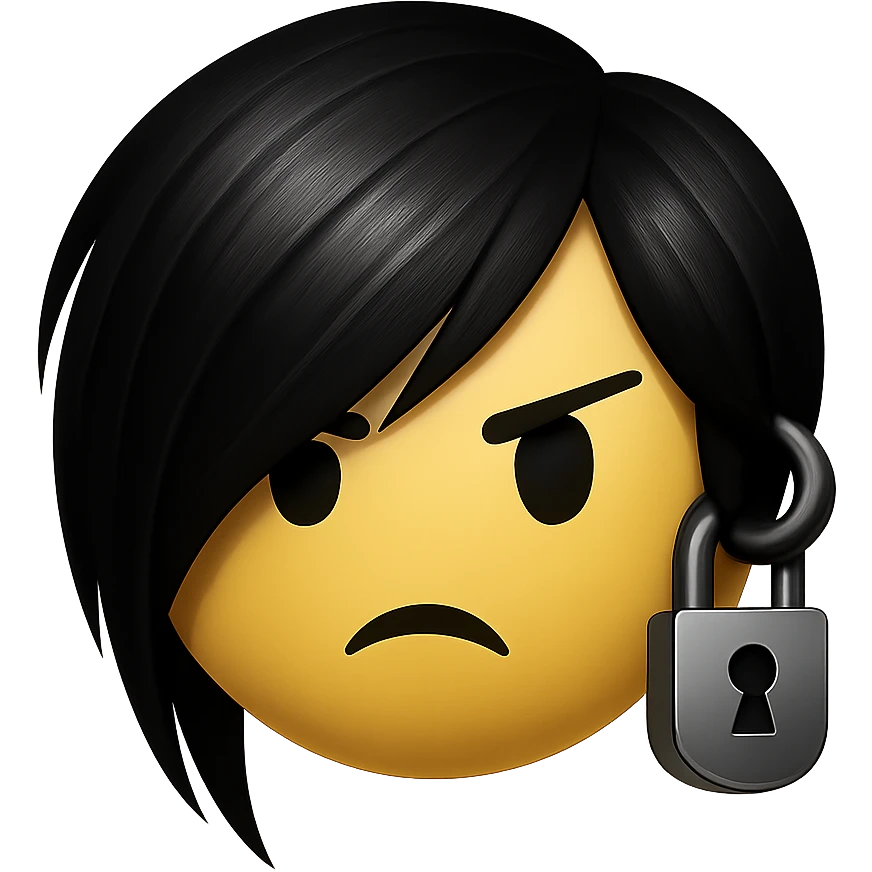 emo emoji, black and silver lock, mysterious and modern, no background emoji