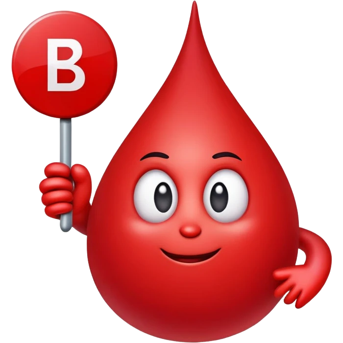 blood drop character holding a B.R.B. sign emoji