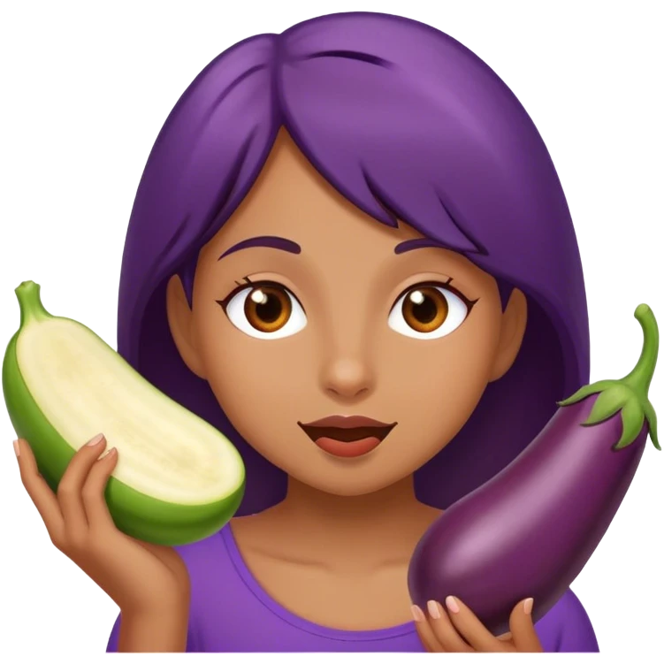 Girl eating eggplat emoji