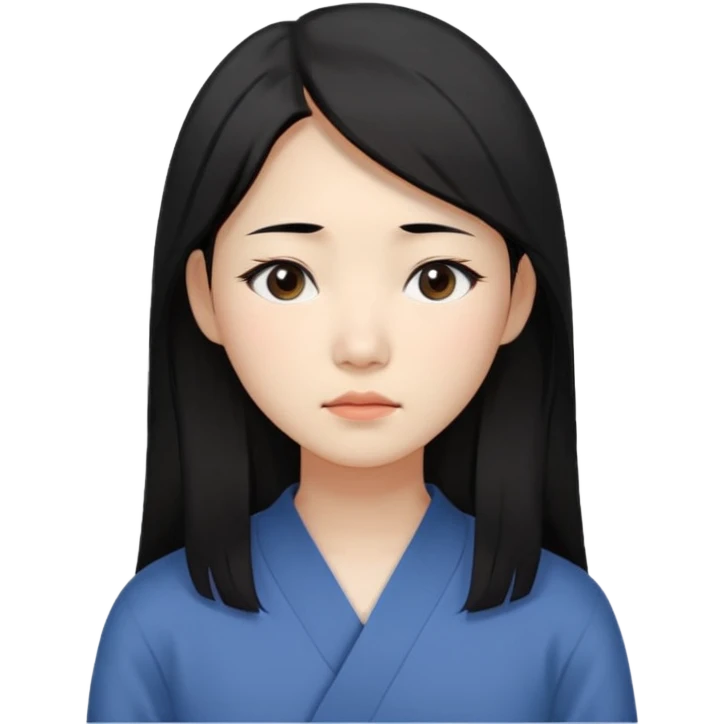Korean woman, East Asian features,
female human face avatar, headshot,
slightly uncomfortable expression,
subtle frown, tired eyes,
sensitive and delicate mood,
neutral face, minimal expression,
simple black hair,
clean background,long hair
professional, minimal style emoji