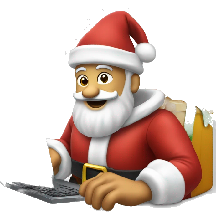 Santa Claus in front of a computer, buying things on Amazon at wrong prices or on sale emoji