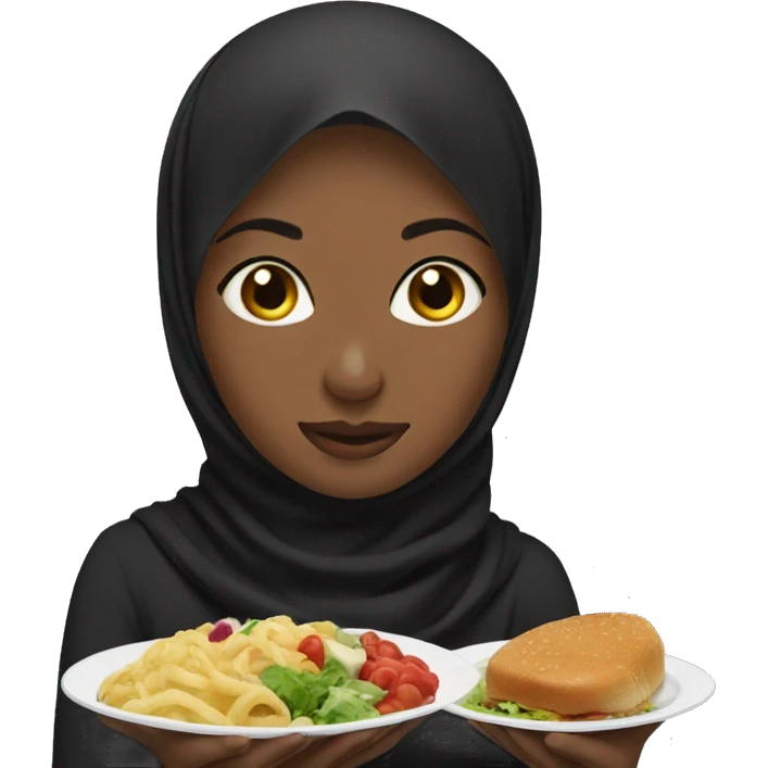 2 women, black,hijabi, eating food emoji