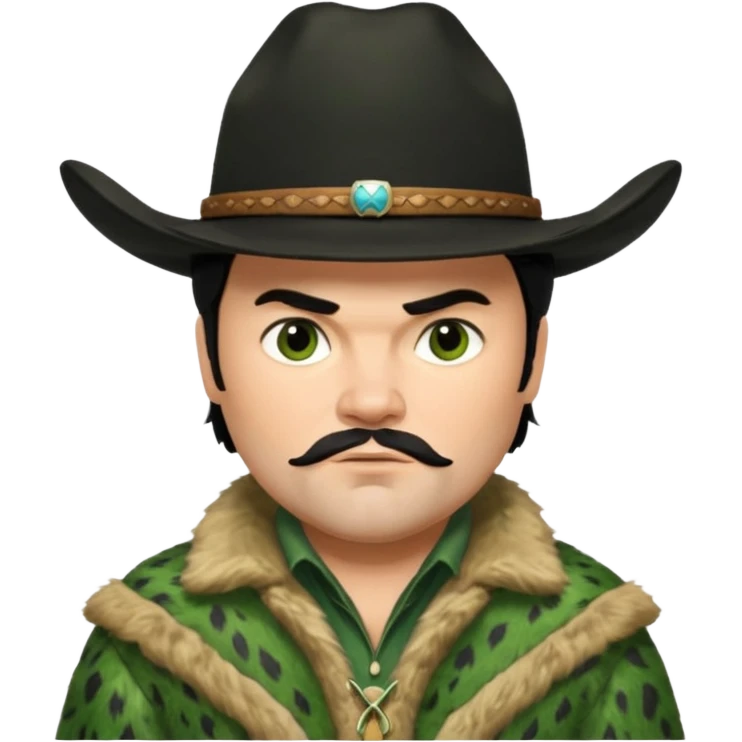 jack black haired cowboy in green fur coat with black hat emoji