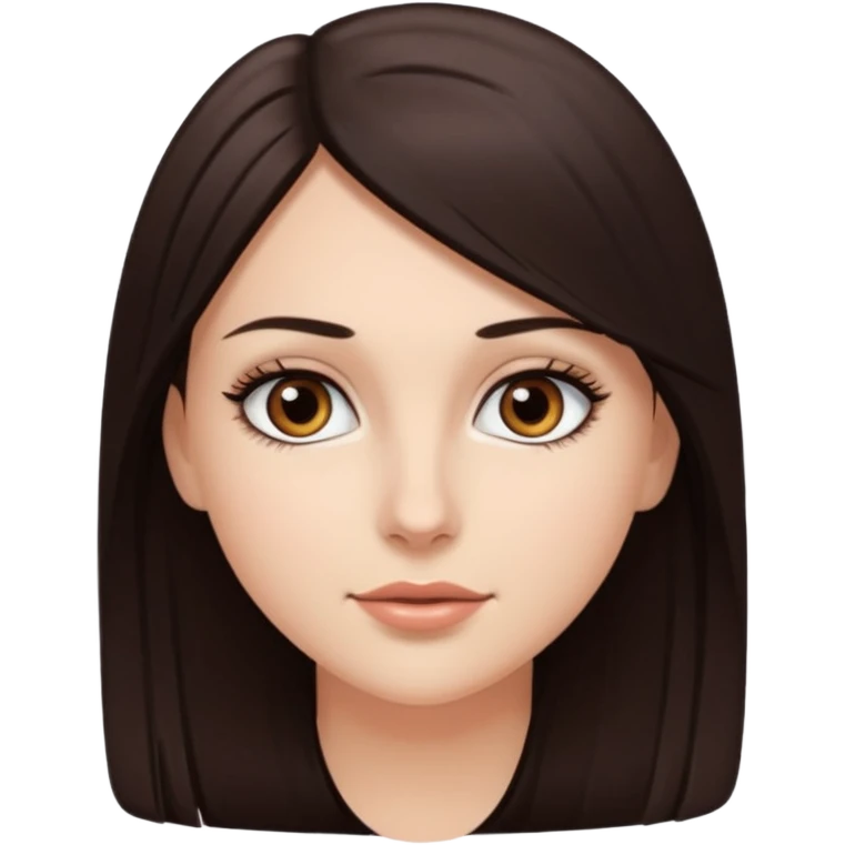 Emoji de chica blanca con cabello castaño oscuro lacio y ojos cafés con pestañas bonitas emoji