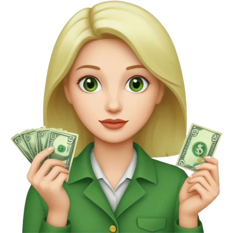 Woman holding dolar emoji