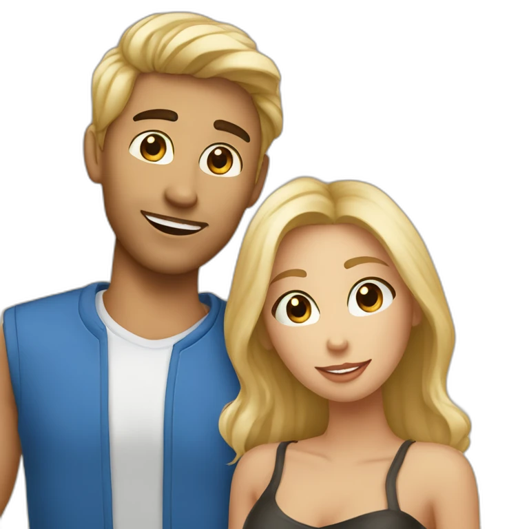 Couple avec un homme blond yeux bleus et une femme blonde yeux marrons  emoji