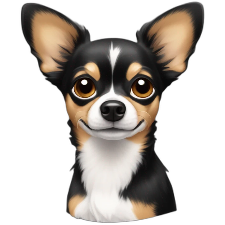 Black tan papillon Chihuahua dog with some white markings on snout and chest emoji