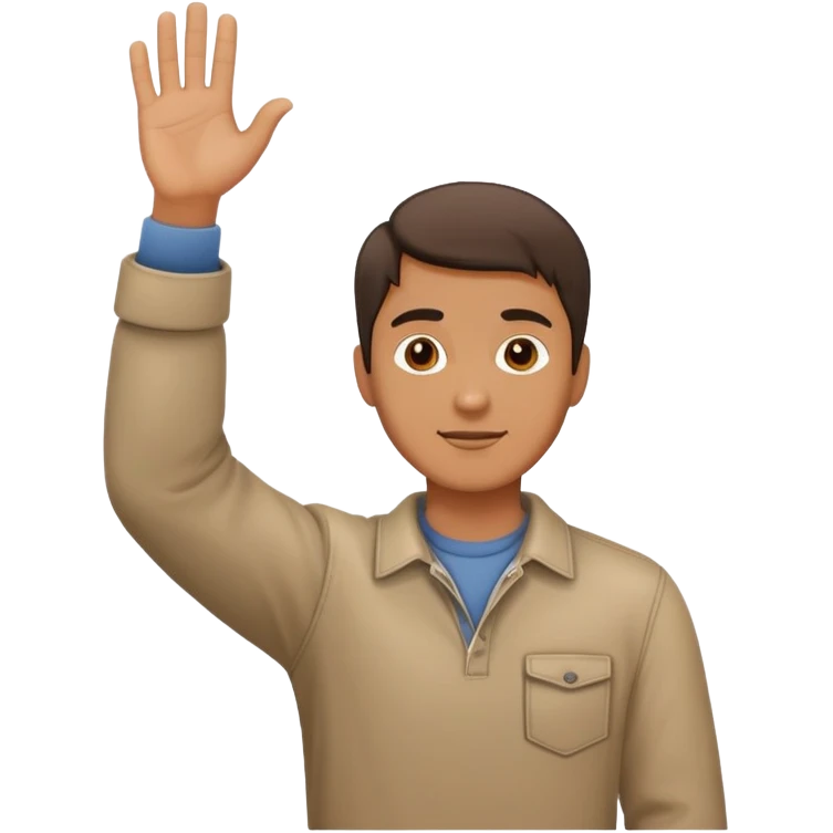 man  in casual clothes, one hand raised emoji