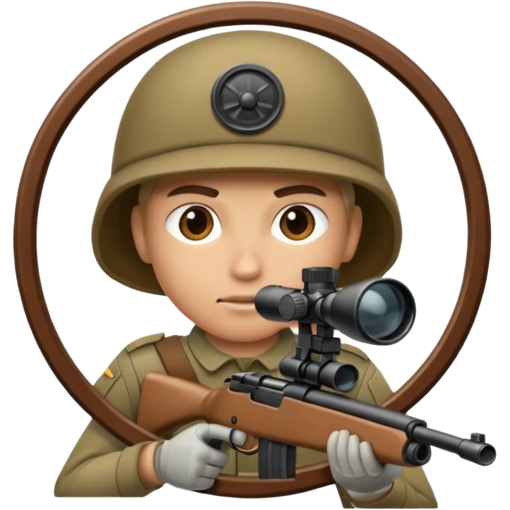 Close-up of a stealthy army soldier looking through the crosshair of his rifle  as seen from the side as he takes aim emoji