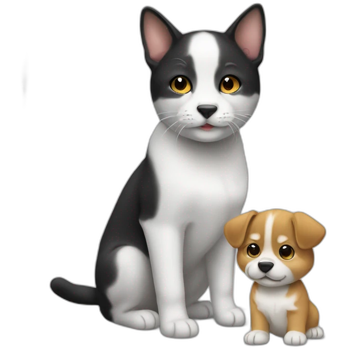 Un chat avec un chiot emoji
