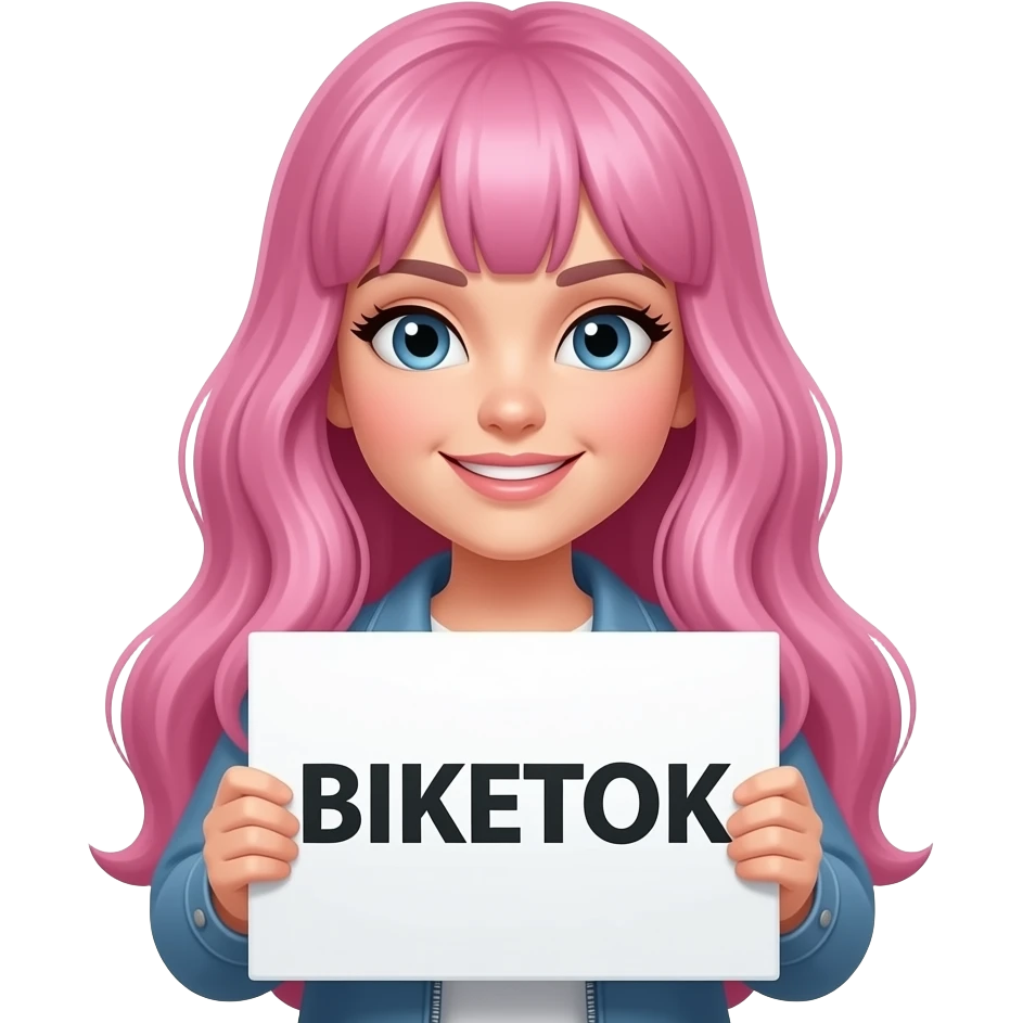sexy girl with long pink hair holding a BIKETOK sign emoji