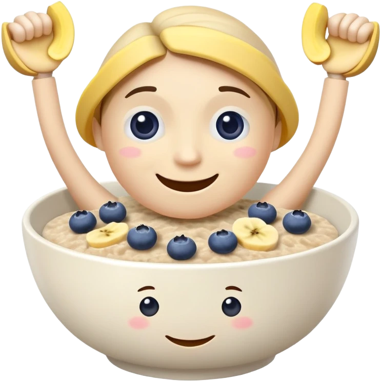 Breakfast bowl with a face and arms and legs ready for gym emoji