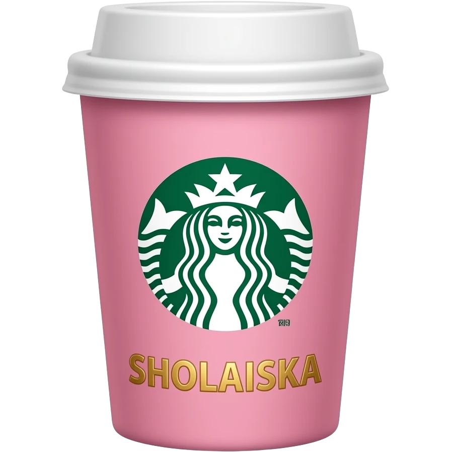 Starbucks pink cup with the logo and my name Sholaiska in gold letters emoji