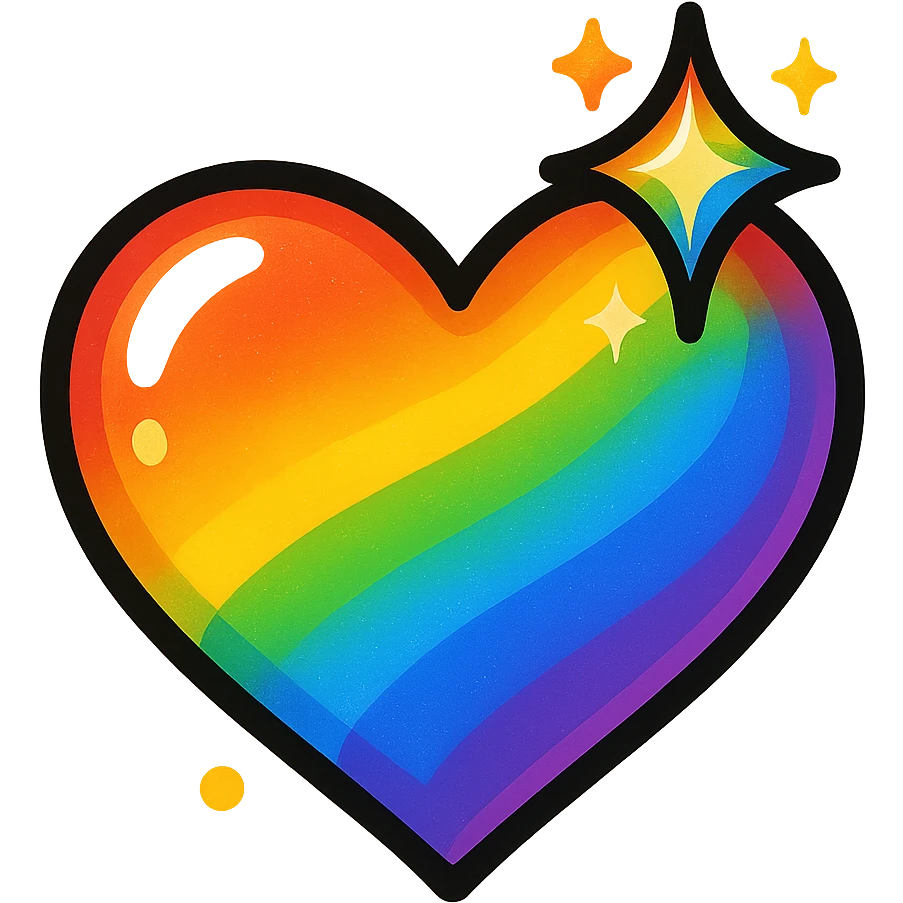 heart icon with a rainbow sparkle, digital illustration emoji