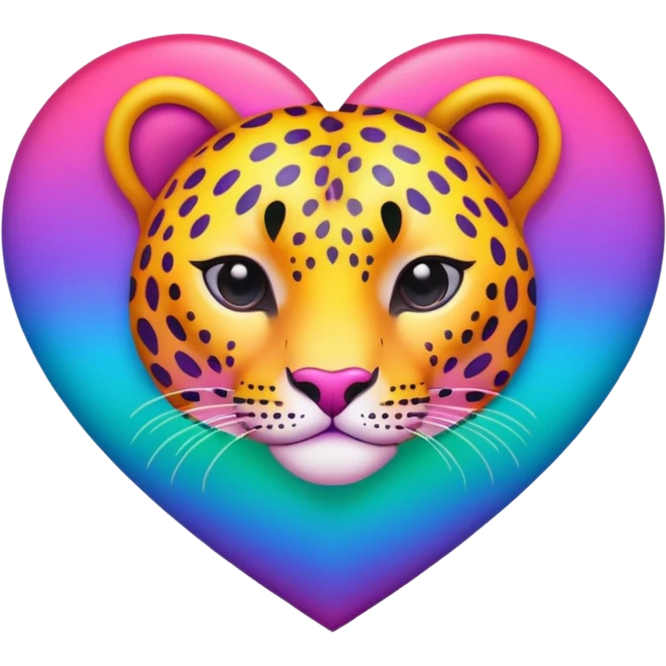 A colorful rainbow-gradients-neon-colored wild realistic leopard-printed-patterned BIG heart emoji