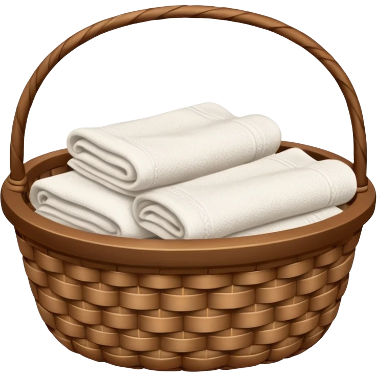 A woven Brown basket with fresh washed linen, white towels  emoji