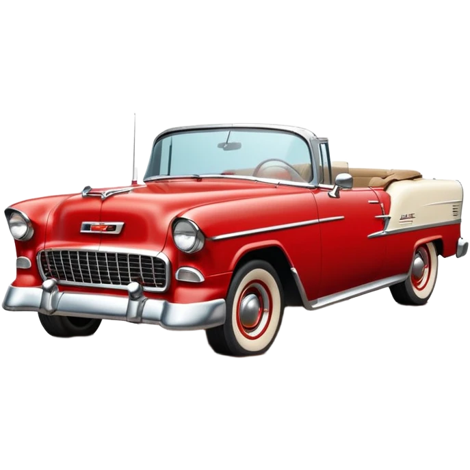 1955 Chevrolet Bel Air Convertible, Red-White color, with a bucket of brown mud pouring down on it, and the car itself is covered in brown mud on the sides that has stuck.32x32 pixels, aspect ratio: 1:1 emoji