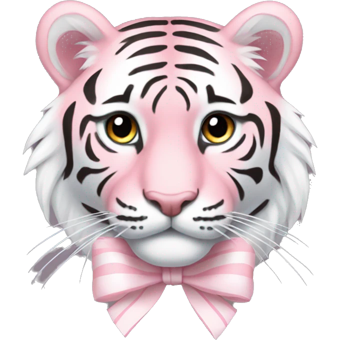 pastel pink tiger with white stripes and white bow emoji