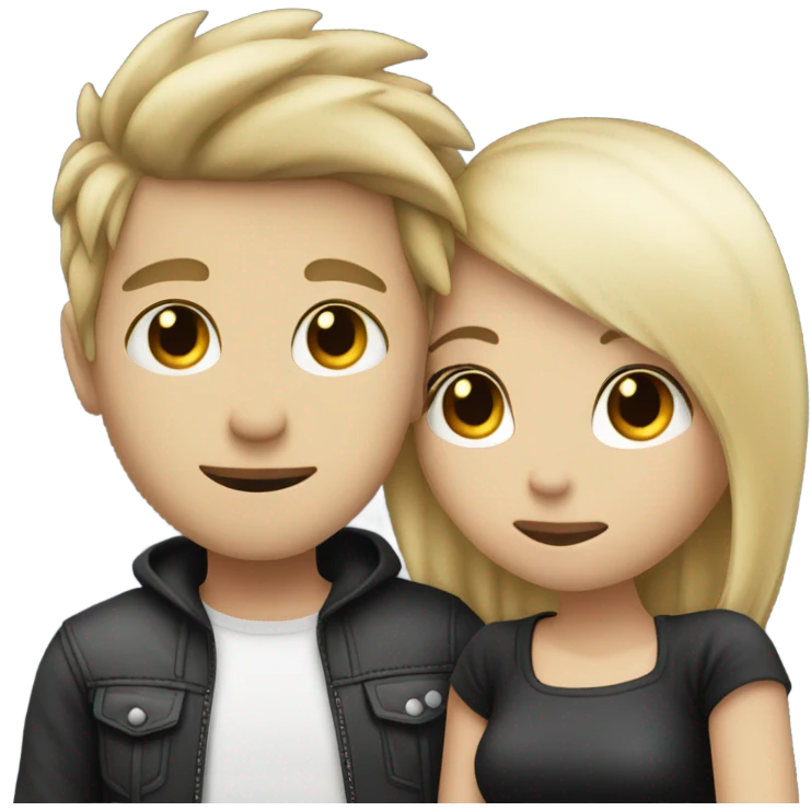 Emo couple hugging  guy with emo hair black lip rings hair and girl with blonde hair emoji