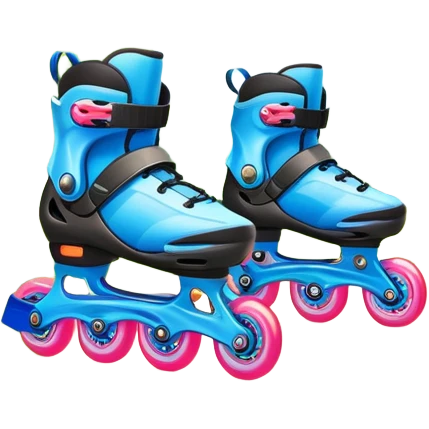 An icon featuring a pair of colorful rollerblades placed on a smooth path. The background showcases a picturesque park with lush greenery, blooming flowers, and a clear blue sky with soft clouds. The bright sunlight adds a cheerful touch to the scene. Transparent background emoji