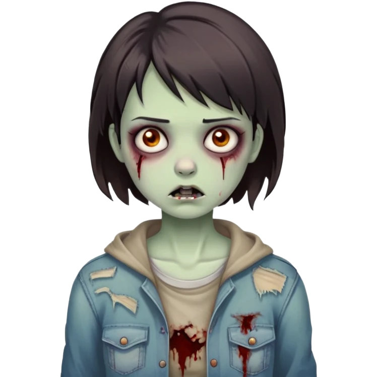 Zombie girl with dark brown short hair emoji