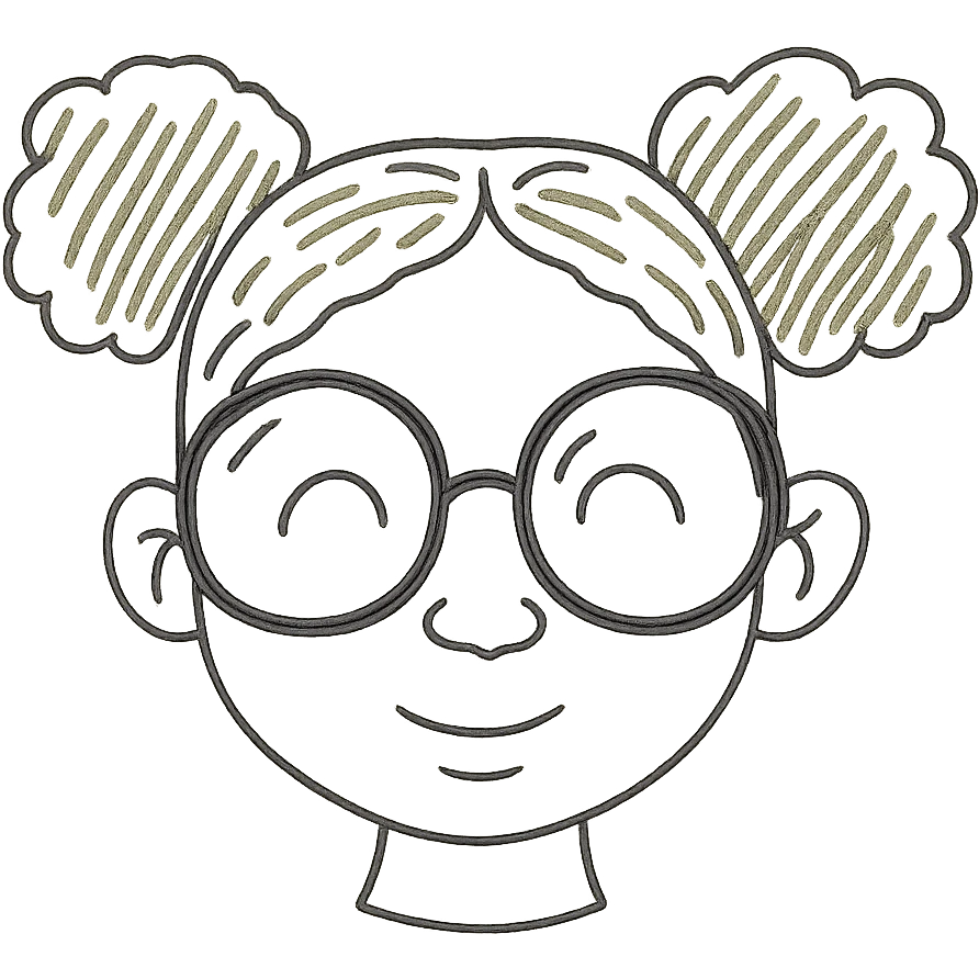 african american girl head with oversize glasses and gray hair in bunches, hand drawn outlined icon emoji