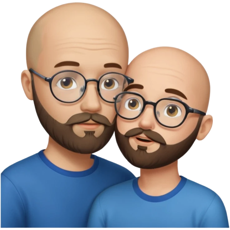 Bald man with beard kissing brunette twink with eyeglasses emoji