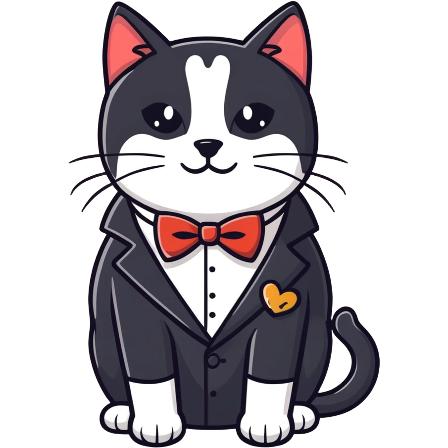 Black tuxedo cat head on Underdog’s body emoji
