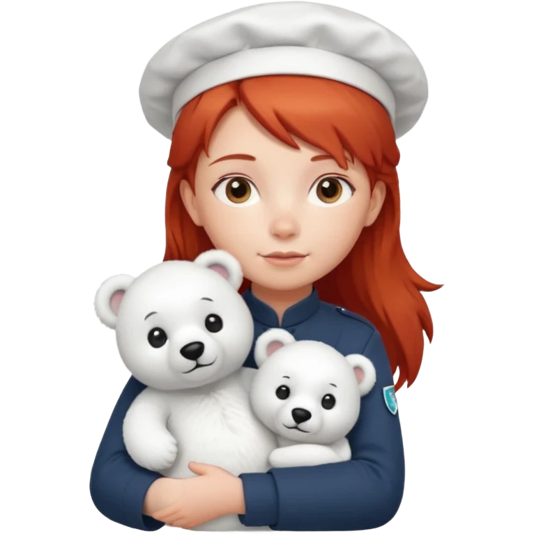 girl kid italian chef, red haired, uniform, holding plush polar bear emoji