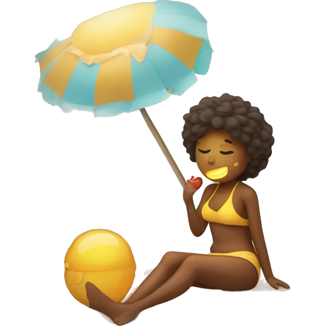 Emoji tomando el sol en una playa con una coquita emoji