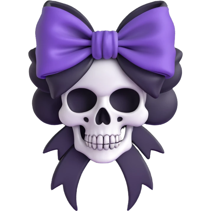 gothic bow, black velvet, silver skull charm, purple rose center, ornate and dark emoji