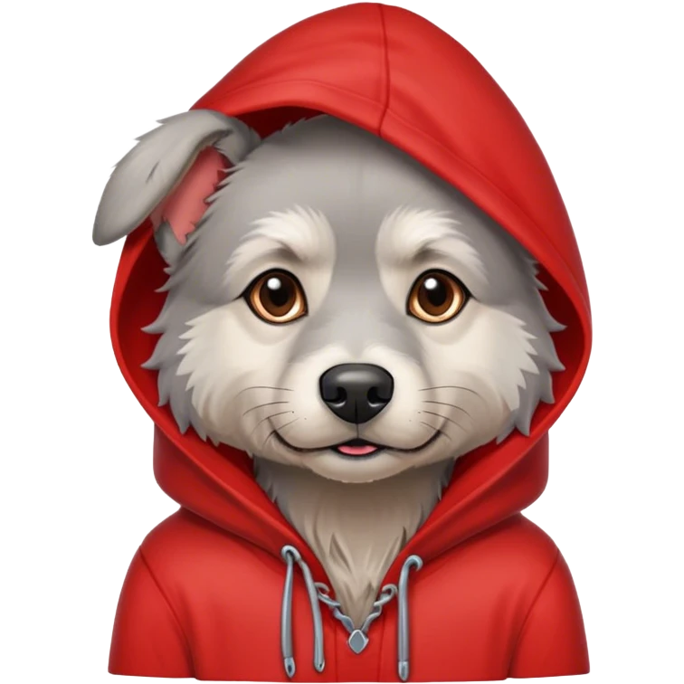 Gray dog scruffy red hood sweatshirt  emoji