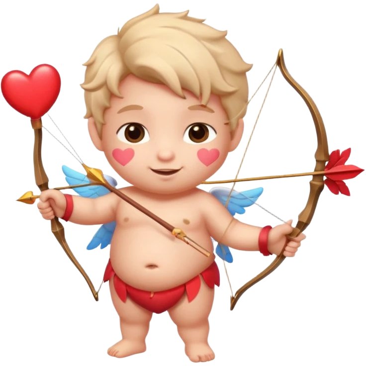 Adorable Cupid with his magical bow and arrow shooting love hearts emoji