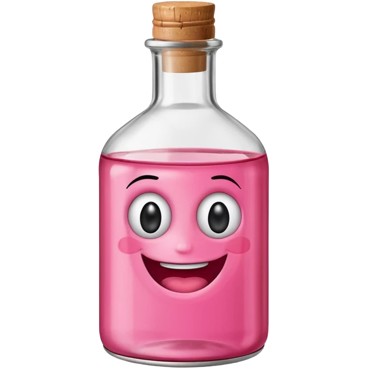 Smiling bottle of oil pink with silly face emoji