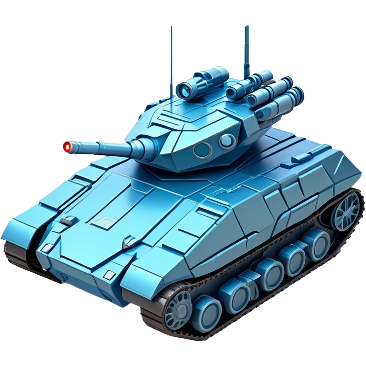 Clash of Clans aesthetic: Cinematic Playful Space Tank Emoji, rendered in a 3D vector-style similar to standard emojis with minimal shading and bold, simplified shapes. A robust, isometric armored vehicle with sleek futuristic plating and energy cannons, softly glowing with a high-tech cosmic combat charm. Simplified yet unmistakably iconic, highly detailed and consistent, glowing with a soft radiant shine and high gloss. Stylized with a touch of intergalactic warfare and a soft glowing outline, capturing the essence of a futuristic battle machine with a friendly, playful spirit! emoji