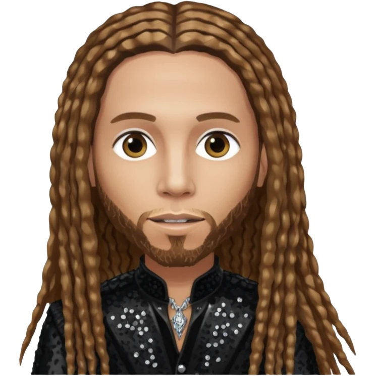Brian Head Welch from Korn with long light brown hair, light skin, black sequin outfit emoji