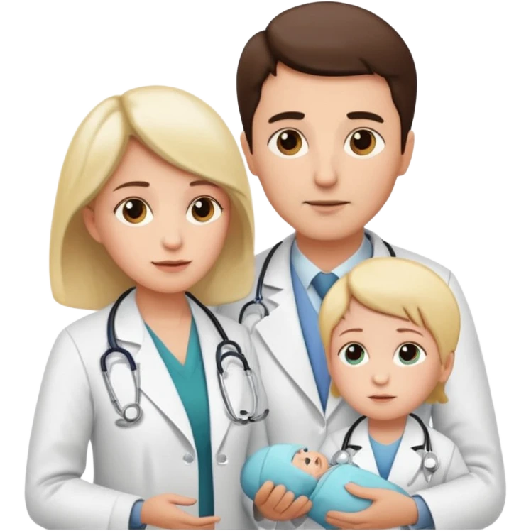 American doctor explaining to mother with sick child. for Family Medicine emoji with for family  emoji