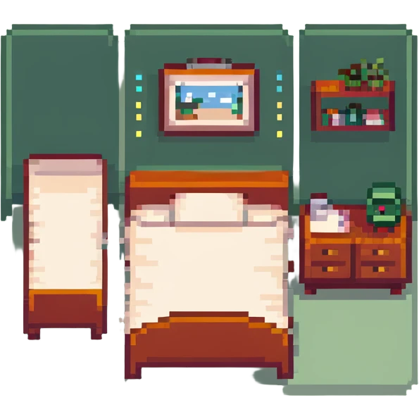 tiny cute bedroom with pink decor, plushies, cute lamp, small cozy bed emoji