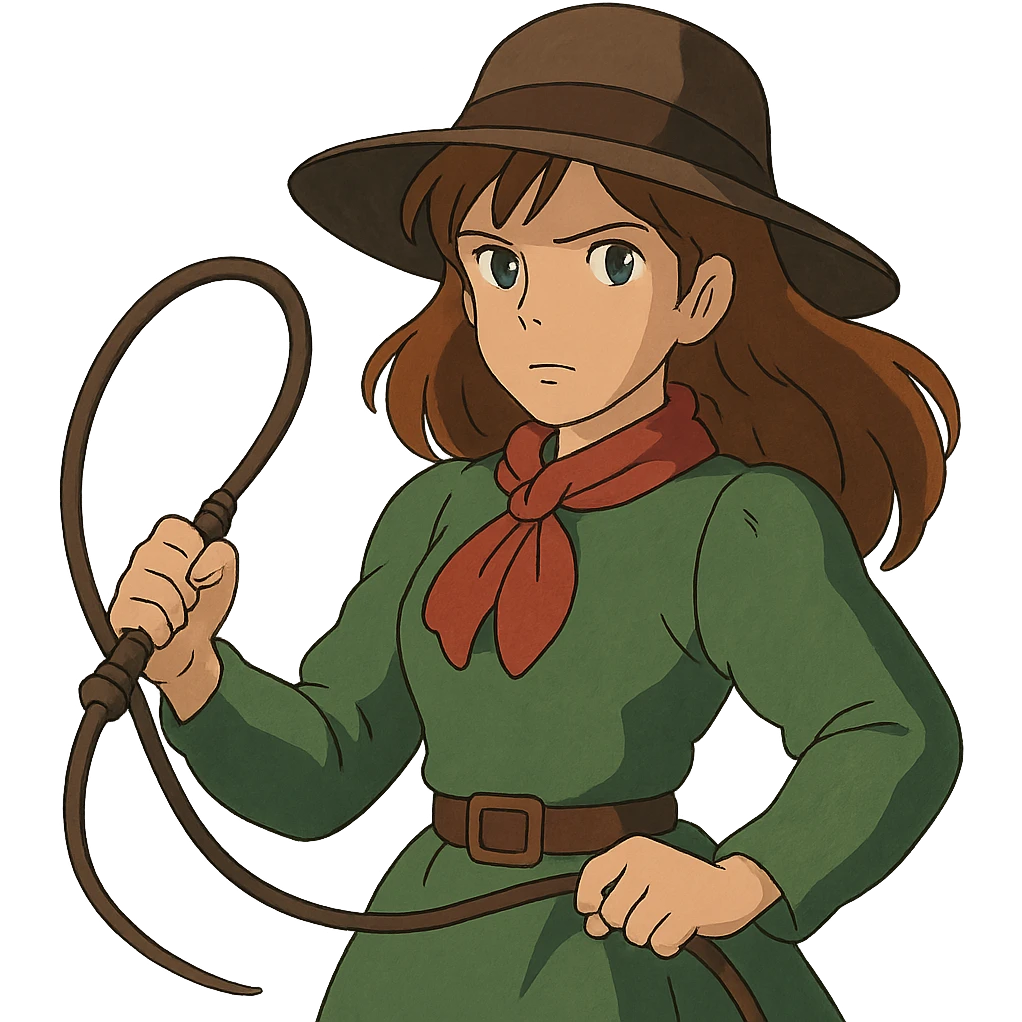 ghibli style woman holding a whip emoji