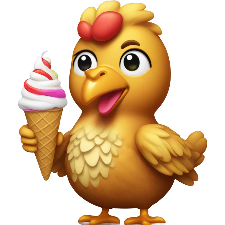 Chicken with wellies holding an ice cream emoji