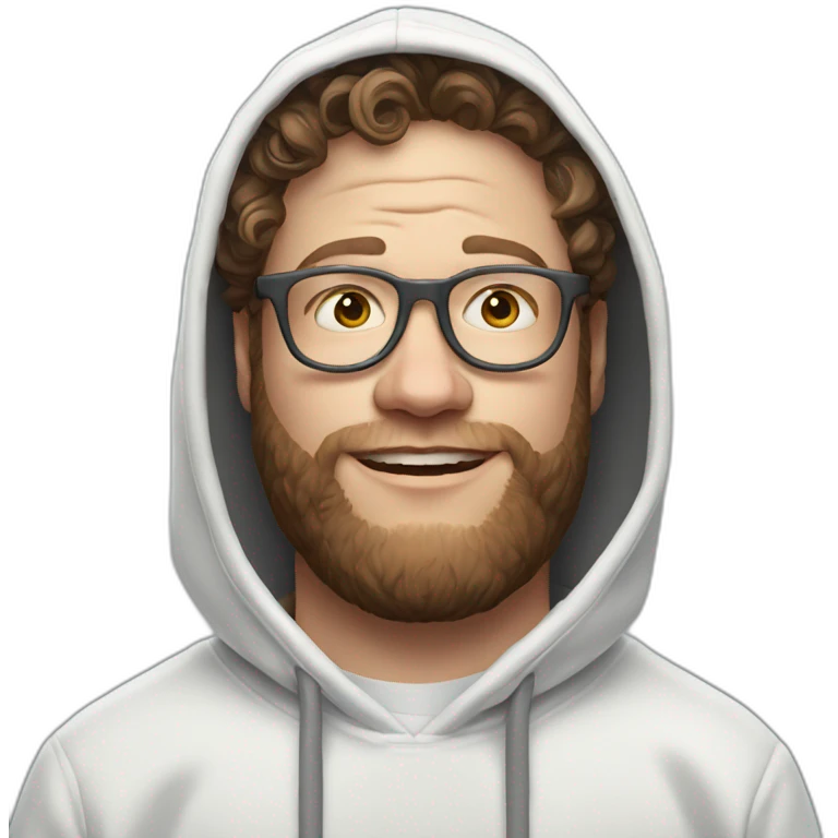 seth rogen wearing white hoodie iridescente light emoji