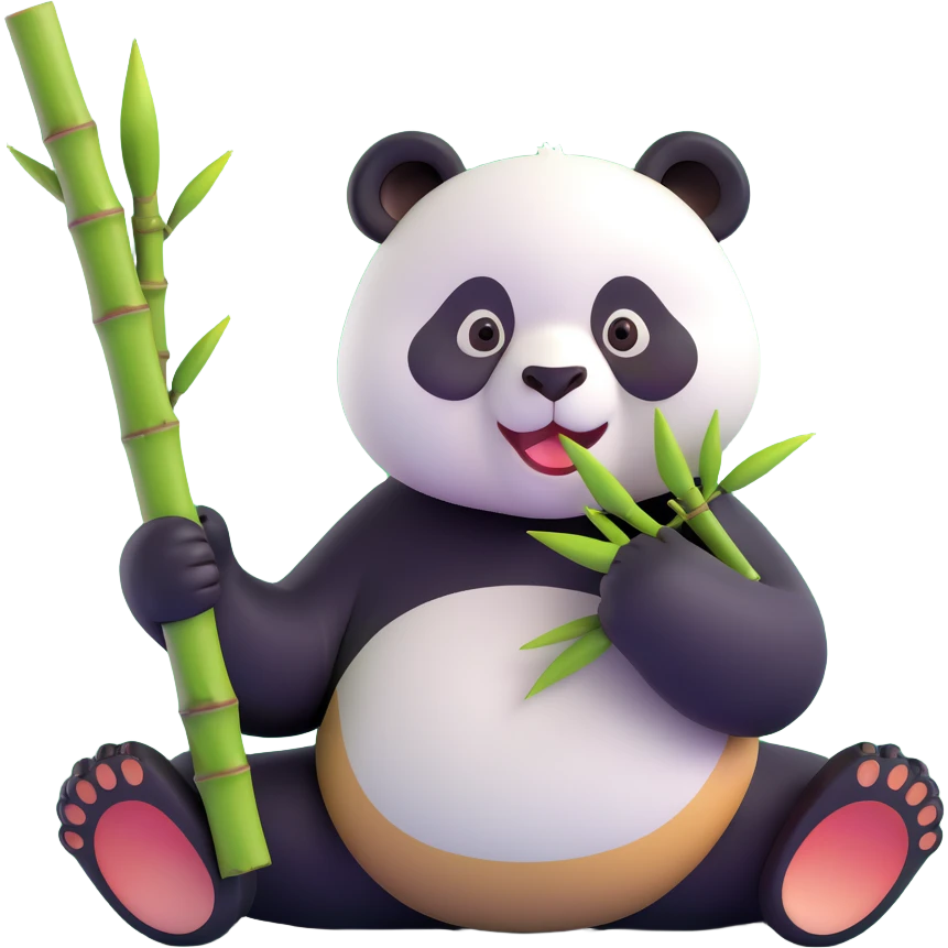 panda eating bamboo in forrest background, close up pose emoji