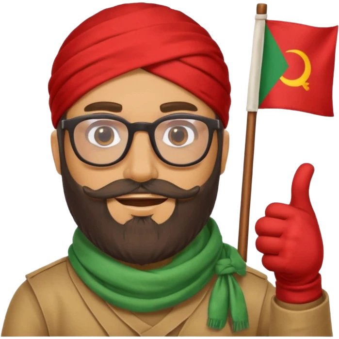 Olive skinned guy with a beard and glasses wearing romani flag as a bandana giving a thumbs up emoji