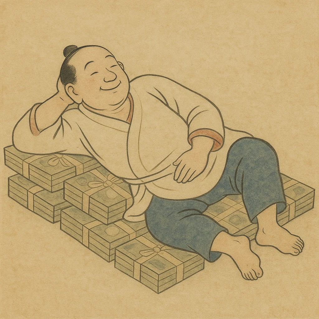 happy person napping on mattress of money emoji