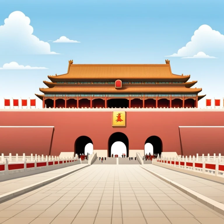 Tiananmen Square in Beijing with traditional Chinese architecture gate, sunny day, travel landmark illustration emoji