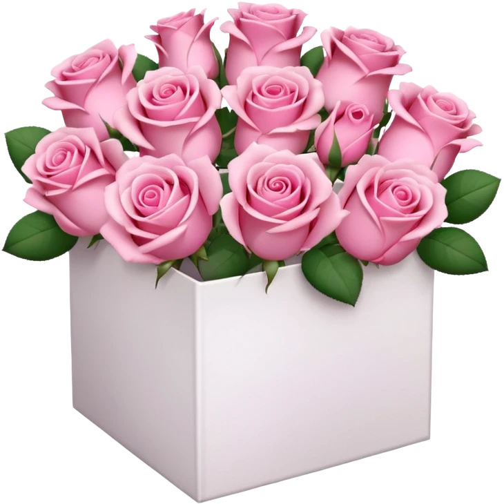 bouquet of pink 30 roses in a white box，no leaves emoji