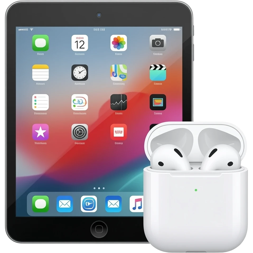 ipad and airpods with airpods case emoji